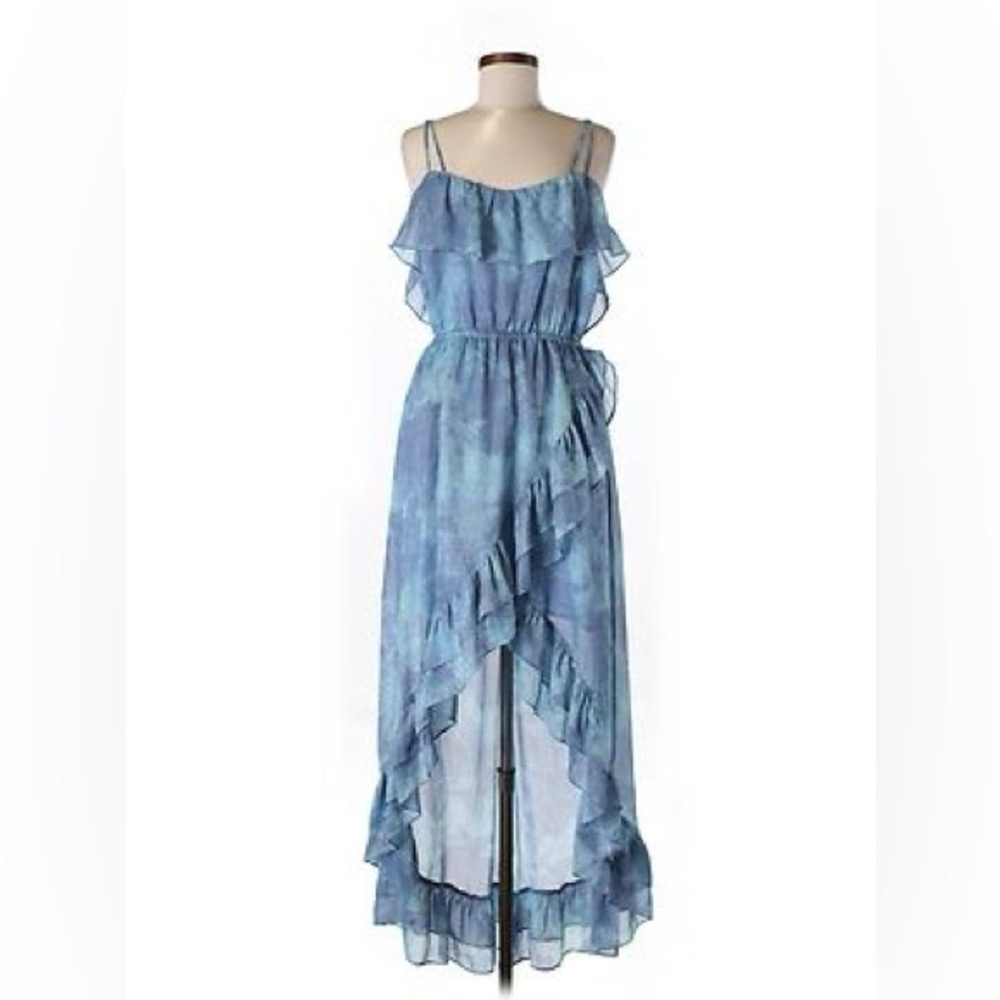 Urban Outfitters Ecote Blue Tulip Ruffle Chiffon Hi-Low Formal Maxi Dress Small‎